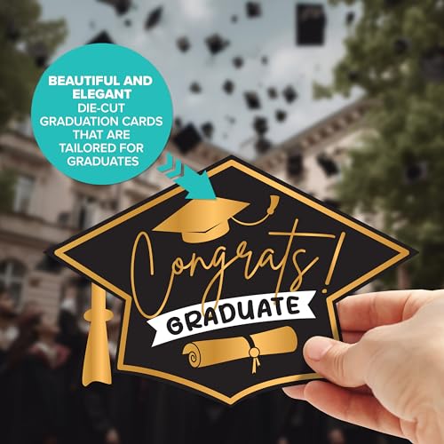 Graduation Card Set 20 Pack | 6.5x4.5in with Gold Foil & Glitter Designs