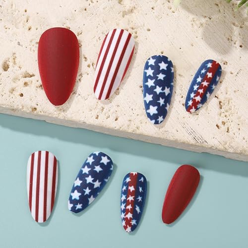 Independence Day Press on Nails Medium Almond Stars Stripes Acrylic