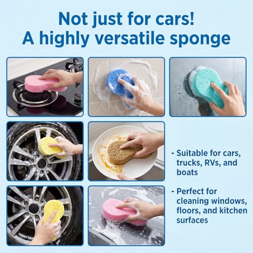 5 Pack Large Car Wash Sponges - Extra Thick & Gentle Cleaning