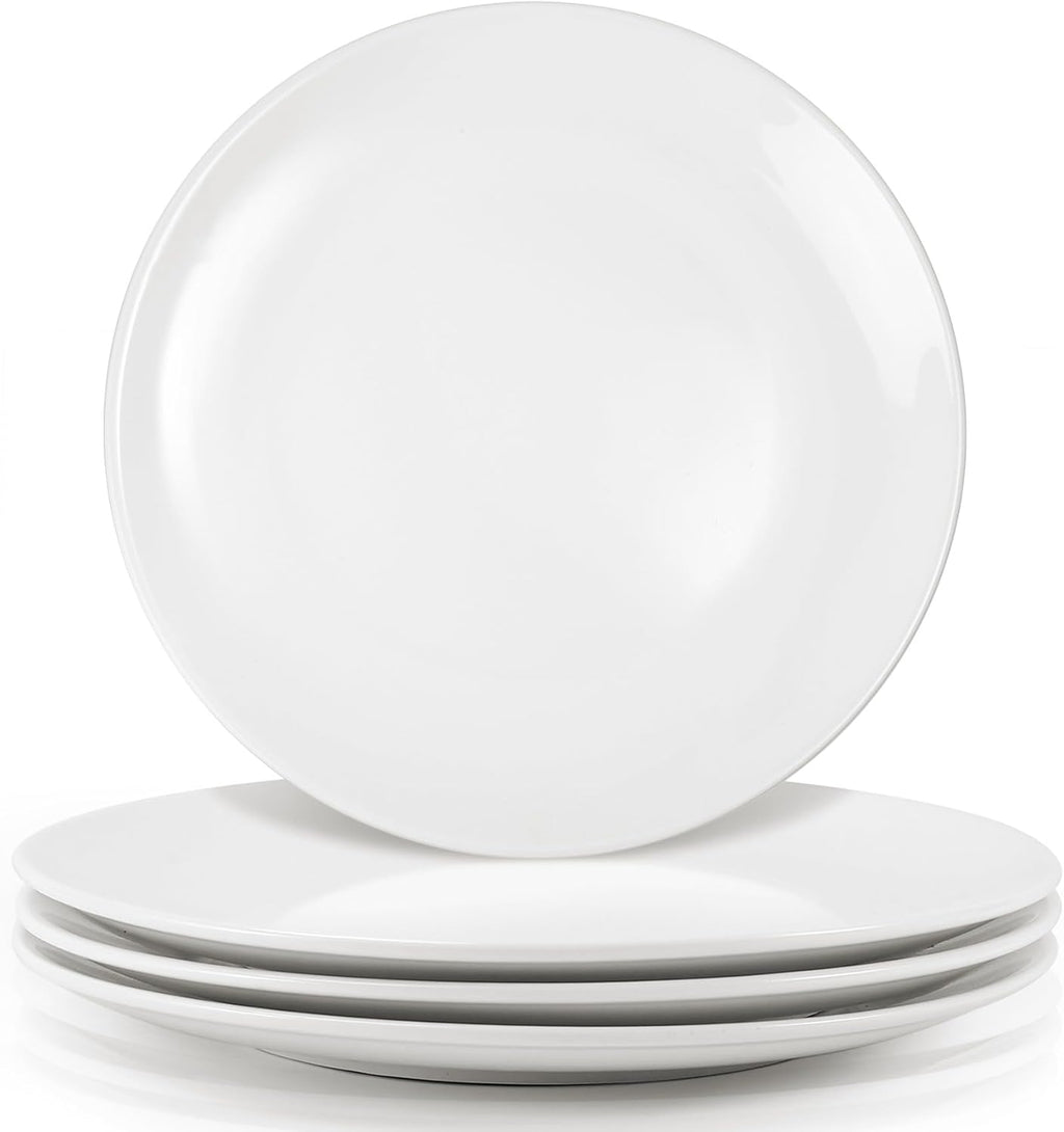 Skiennix Porcelain Dessert Plates Set of 4 - 10 Inch White Ceramic Appetizer & Salad Plates | Microwave & Dishwasher Safe