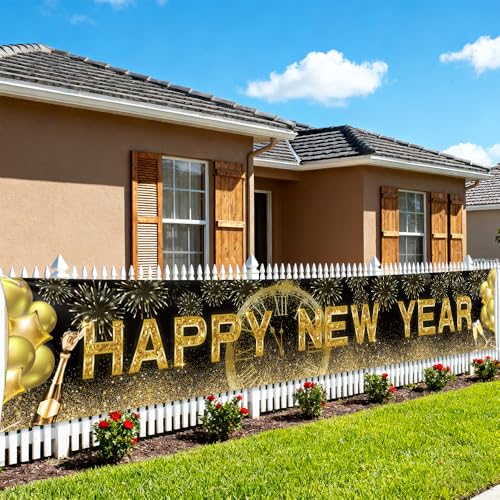 AIBIIN Happy New Year 2026 Gold Backdrop Banner 118x20 Inch Party Decor
