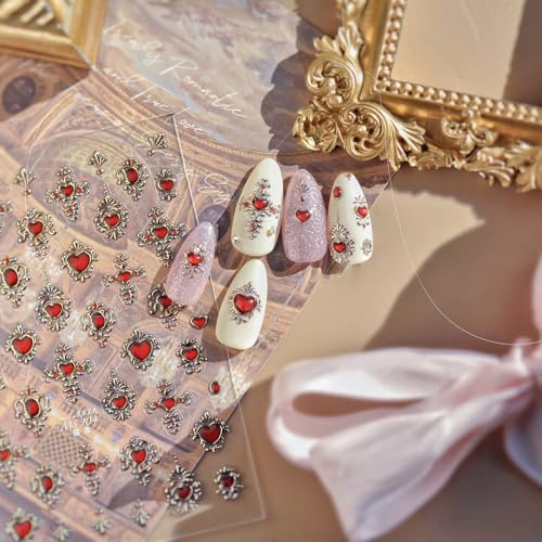 Valentines 5D Embossed Heart Nail Art Stickers Red Decals