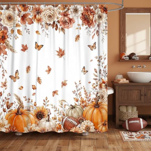 DYNH Autumn Pumpkin Shower Curtain - Waterproof Floral Design 72x72