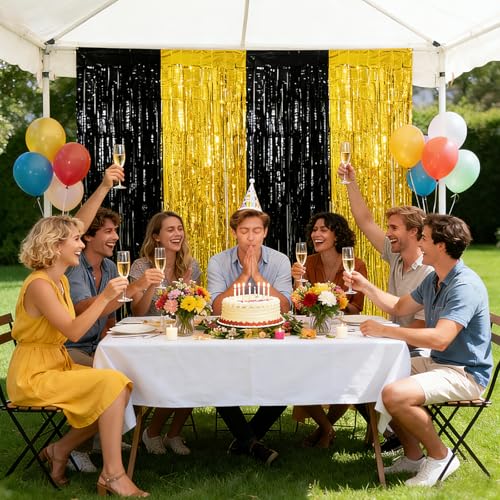 2-Pack Black and Gold Graduation Foil Fringe Curtain Backdrop - 2026