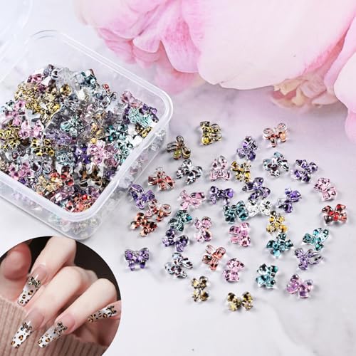 Clekspoye 3D Butterfly & Leopard Bow Nail Charms - 150Pcs Resin Art Jewels