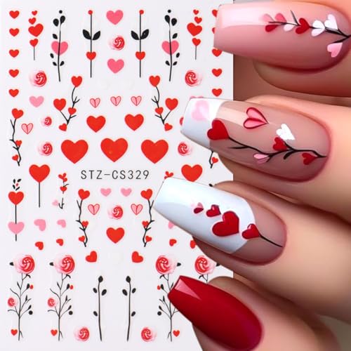 Valentine's Day Nail Art Stickers 8 Sheets 3D Heart Flowers Decals