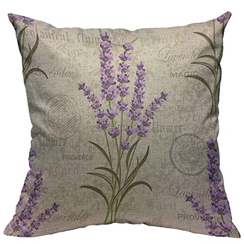 Floral Lavender Throw Pillow Cover - 18" x 18" Cotton Linen Cushion - Vintage Flower Design