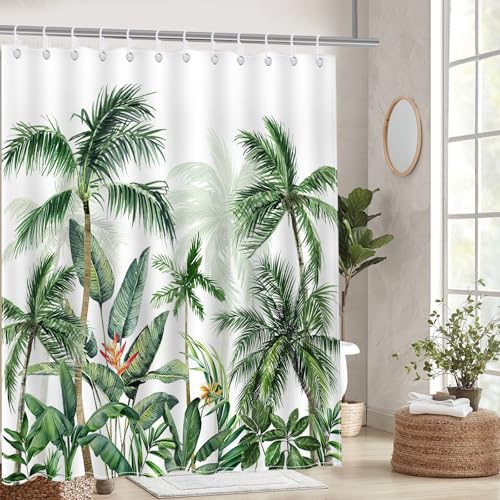 Mocsicka Tropical Palm Tree Shower Curtain, Waterproof Fabric, 72x72 Inch
