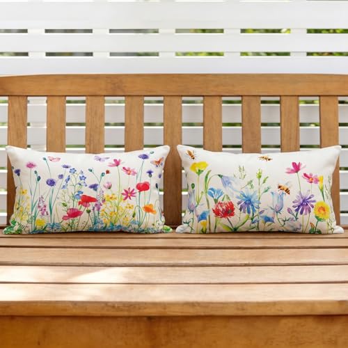 Spring Floral Lumbar Pillow Covers 12x20 - Set of 2 for Outdoor Decor