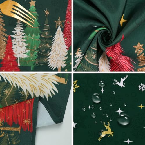 Green Christmas Round Tablecloth 90 Inch Waterproof & Washable Holiday Decor - Xmas Green / 90"