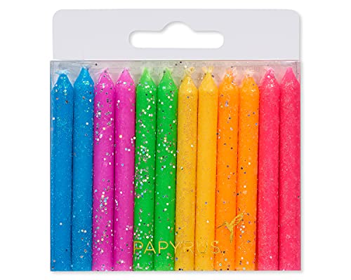 Papyrus Neon Glitter Birthday Candles - 24 Count