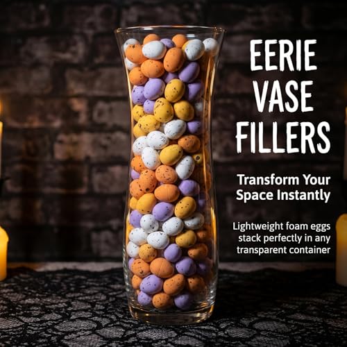 200 Mini Foam Halloween Eggs - Orange, White, Purple Decor