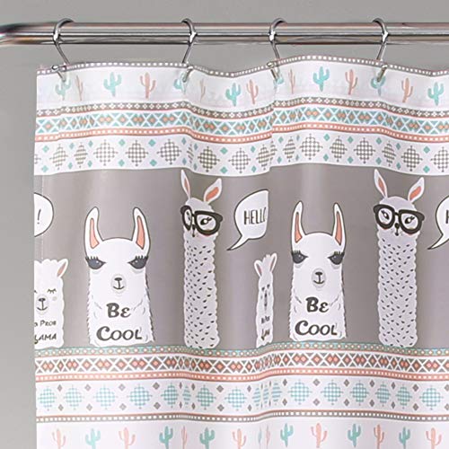 Lush Decor Llama Stripe Shower Curtain, 72" x 72", Pink and Turquoise