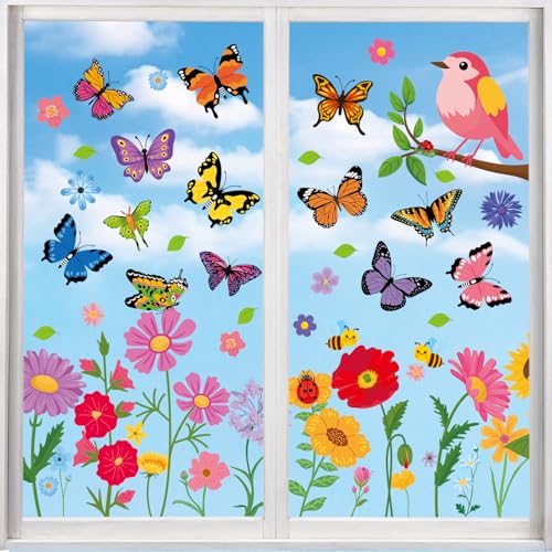 93-Piece Spring Window Clings - Colorful Flower & Butterfly Decals