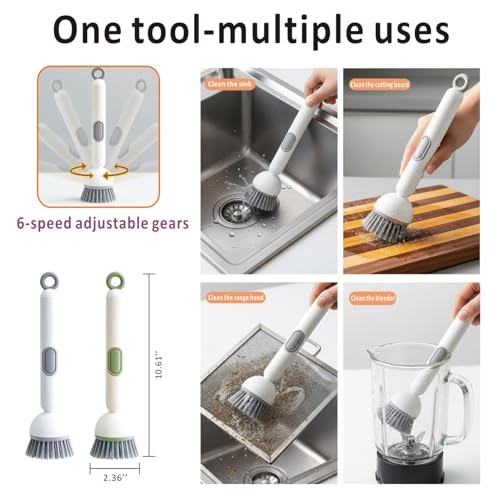 Rotating Dish Brush with Soap Dispenser - White 360° Kitchen Scrubber