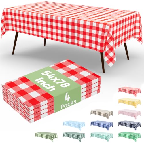 Buffalo Check Disposable Tablecloths - 4 Pack, 54 x 78 Inch