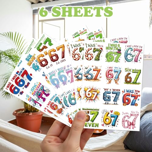 6 7 Meme Temporary Tattoos - 6 Sheets Funny Six Seven Birthday Party Favors