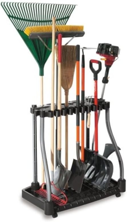 Rubbermaid Garage Tool Tower Rack - Easy Assembly Wheeled Organizer for 40 Long-Handled Tools | Black