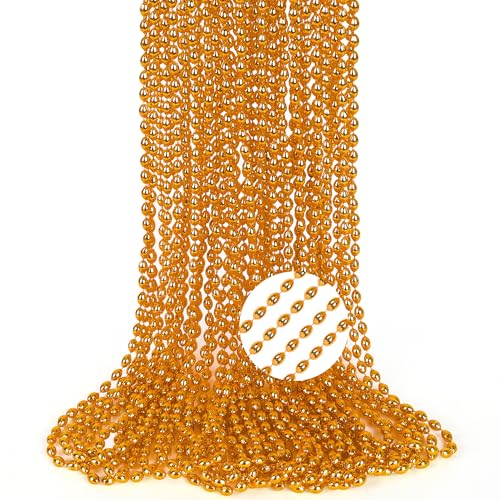 EOBOH 12PCS Oval Orange Beaded Necklace 32 Inch Metallic Beads for Mardi Gras Halloween Party Favors