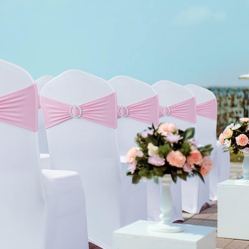 Babenest Spandex Chair Sashes - 30PCS Premium Stretch Covers with Buckle Slider for Weddings & Events | Pink