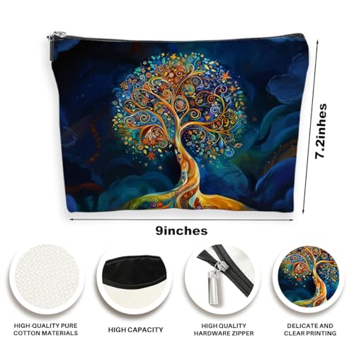 2-Piece Tree of Life Linen Makeup Bag & Travel Toiletry Organizer
