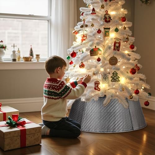 Metal Christmas Tree Collar 28 Inch - Silver Twill Weave for Medium Trees