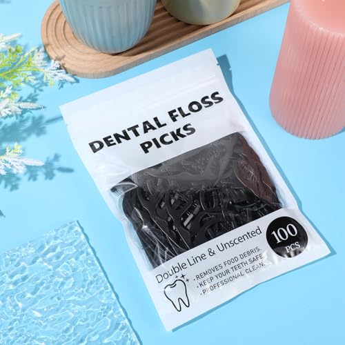Dual Line Dental Floss Picks 100 Count Bulk Toothpicks Black