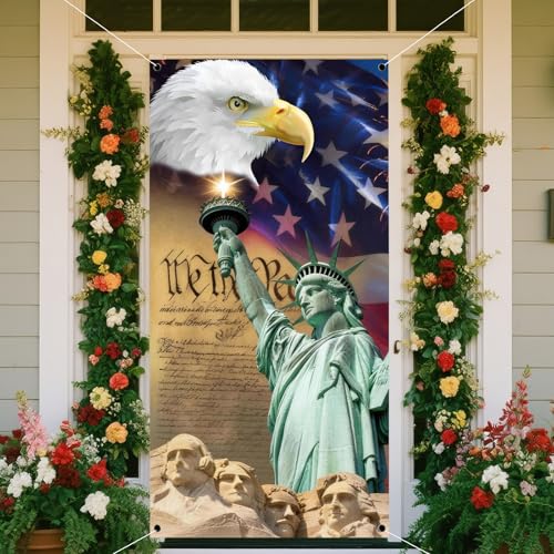 4th of July Door Cover Banner - Patriotic Memorial Day Decoration 71x35"
