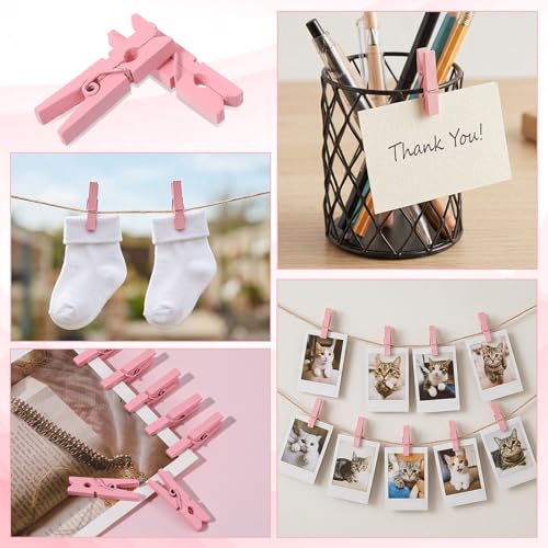 Sorcristy 200PCS Pink Mini Wooden Clothespins, 1.2-Inch Small Photo Clips
