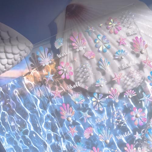 SHUXILIN 5D Summer Ocean Nail Stickers Self-Adhesive Starfish Seashell Decals
