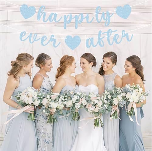 Light Blue Pre-Strung Happily Ever After Banner for Wedding & Bridal Parties