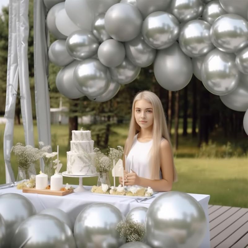 12-Inch Metallic Silver Balloons - 50 Pack for Events