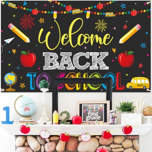 Welcome Back to School Banner - Black Vinyl Party Decoration