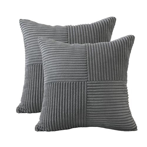 TAOSON Grey Velvet Throw Pillow Covers, 18x18 Inch Square Cushion Cases, Set of 2