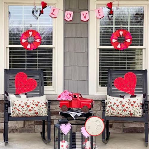 RABUSOFA Valentines Pillow Cover 12x20 Inch Waterproof Red Love Heart Floral Lumbar Throw Pillowcase for Indoor Outdoor Decor - Pack of 1