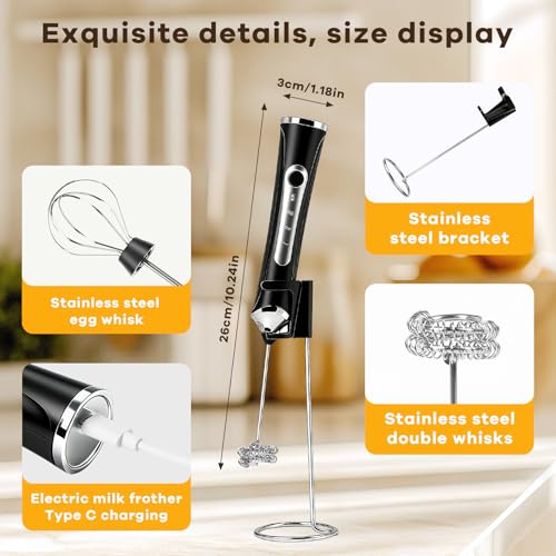 Gcdaxour Handheld Milk Frother - Rechargeable 3-Speed Electric Foam Maker