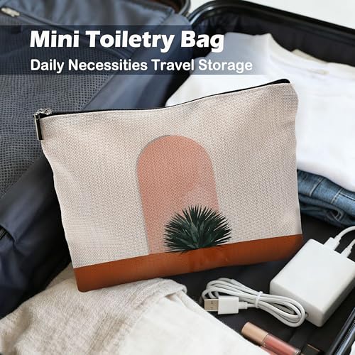 Boho Botanical Makeup Bag - Linen Mid Century Modern Cosmetic Pouch