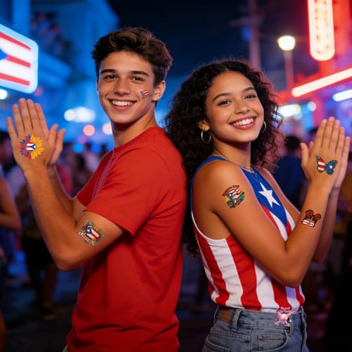Puerto Rico Temporary Tattoos - 200+ Flag & Cultural Designs, 8 Sheets