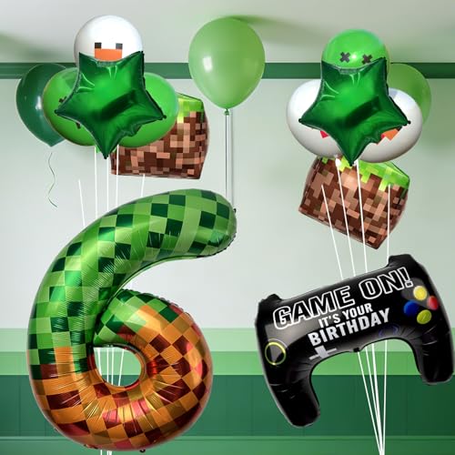 40-Inch Green Pixel Miner Balloon Set - 12Pcs Video Game Party Decorations