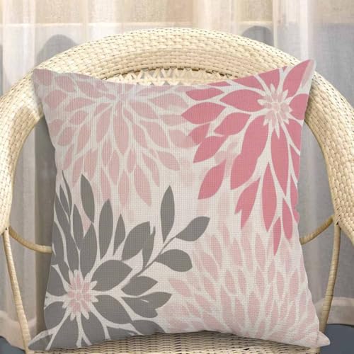 Mugod Dahlia Floral Throw Pillow Cover, 18x18 Inch Abstract Pink Grey Cushion
