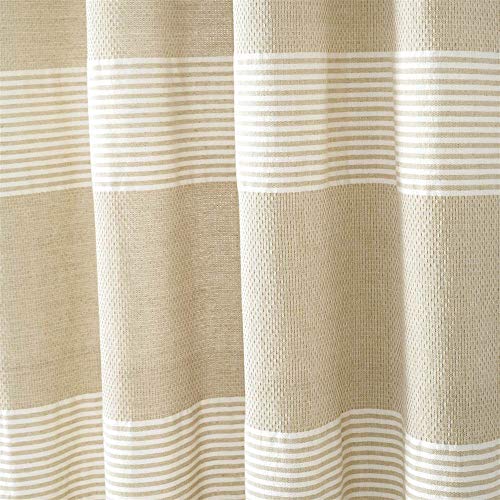 Lush Decor Tucker Stripe Yarn Dyed Cotton Knotted Tassel Window Curtain Panel Pair, 84" x 40", Taupe
