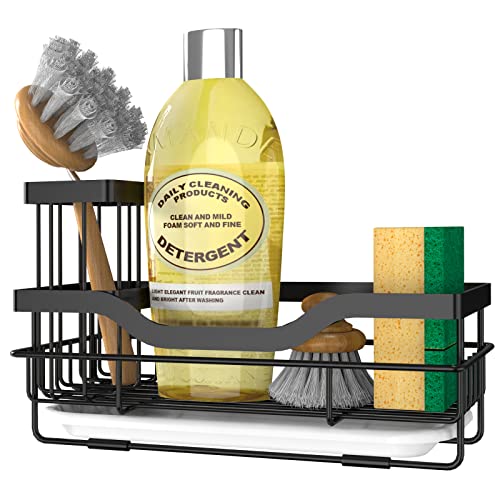 Rustproof Kitchen Sink Sponge Holder with Drain Tray & Brush Holder