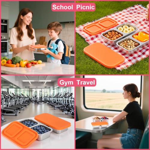 Stainless Steel Snack Containers with 2 Compartments - Leak-Proof Reusable Lunch Boxes