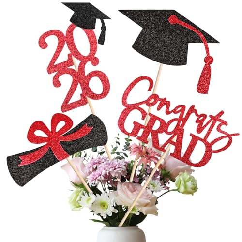 Class of 2026 Graduation Centerpieces - 20 Pcs Black and Red Table Toppers