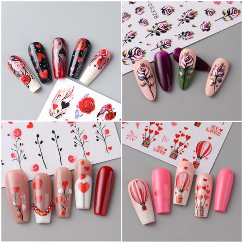 Valentine's Day 3D Self-Adhesive Nail Art Stickers, 8 Sheets