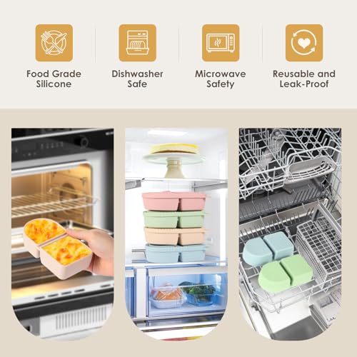 HORNORM 4-Pack Reusable Silicone Snack Containers, 8.5 oz Leakproof Dividers