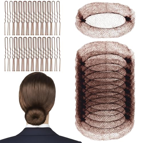 Invisible Hair Net & Pin Set - 20 Brown Hair Nets + 40 U-Pins