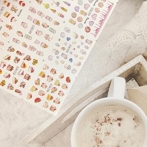 GRITOSE 12 Sheets Colorful Donut Ice Cream Candy Nail Art Water Decals