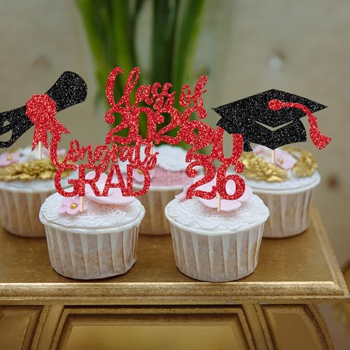 30 Pack Graduation Cupcake Toppers - Class of 2026 Decorations