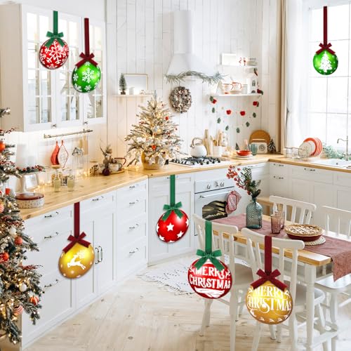 Wooden Christmas Kitchen Cabinet Decor Large Hanging Ornament - Ball Style, 8 Pcs